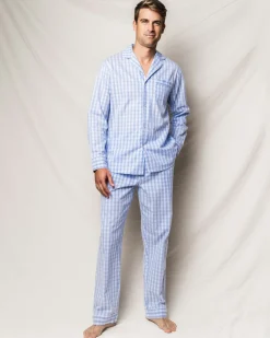Petite Plume Men's Twill Pajama Set in Light Blue Gingham
