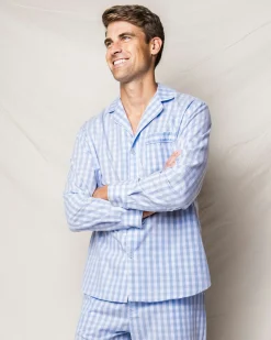 Petite Plume Men's Twill Pajama Set in Light Blue Gingham