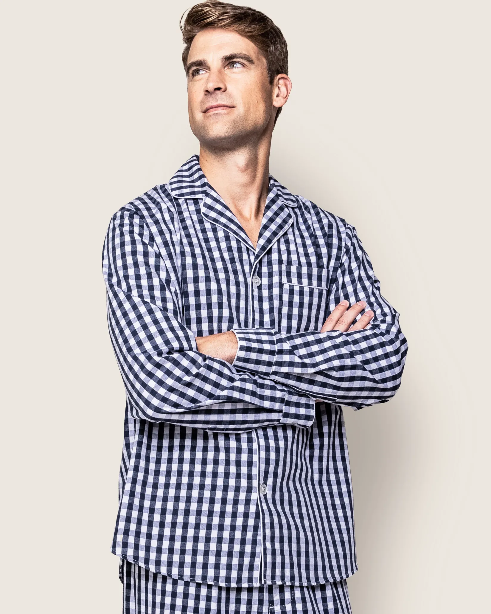 Petite Plume Men's Twill Pajama Set in Light Blue Gingham
