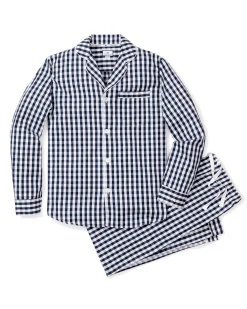 Petite Plume Men's Twill Pajama Set in Navy Gingham