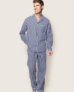 Petite Plume Men's Twill Pajama Set in Navy Gingham