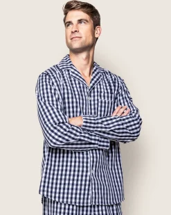 Petite Plume Men's Twill Pajama Set in Navy Gingham