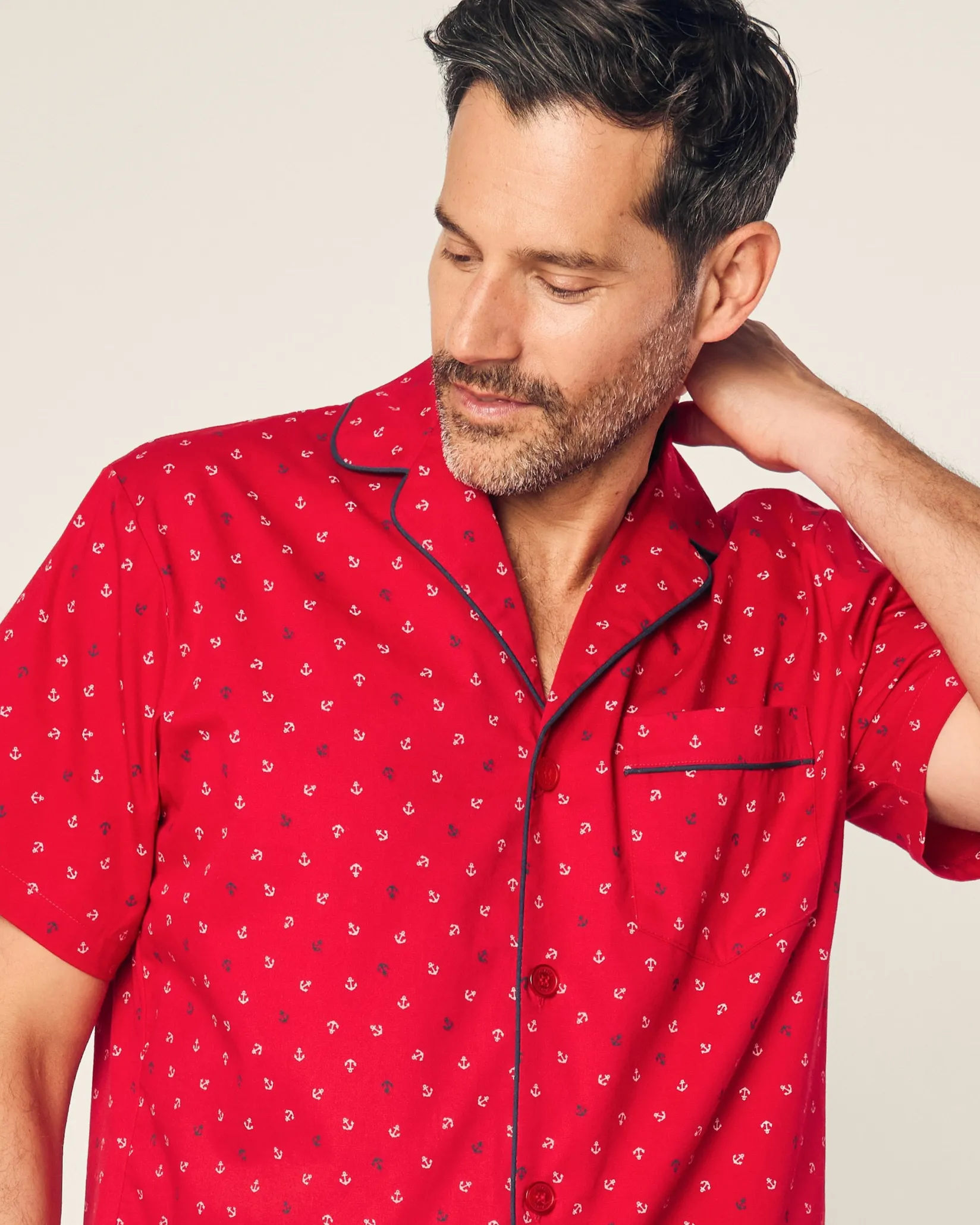 Petite Plume Men's Twill Pajama Short Set in