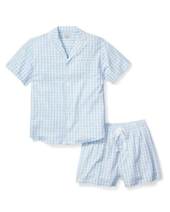Petite Plume Men's Twill Pajama Short Set in Royal Blue Gingham