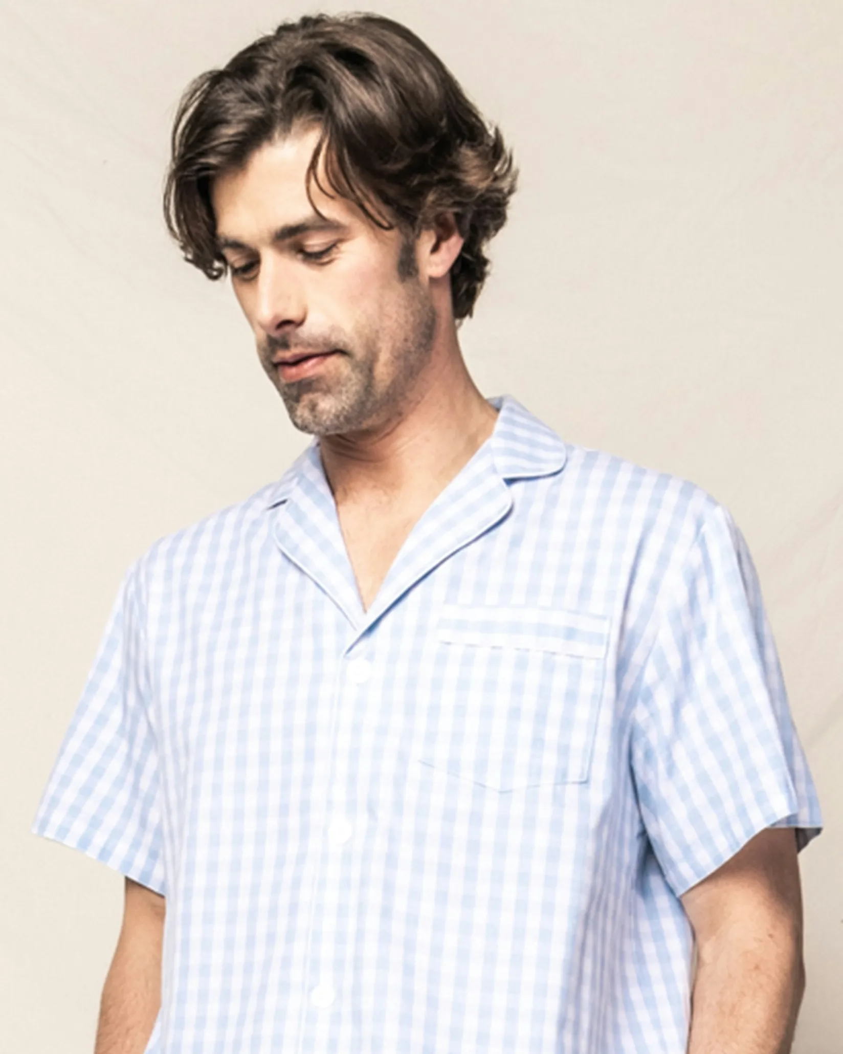 Petite Plume Men's Twill Pajama Short Set in Royal Blue Gingham