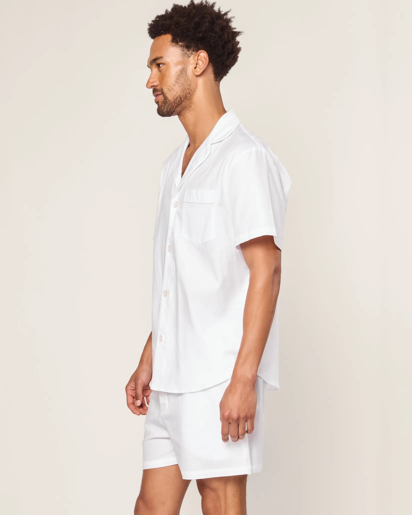 Petite Plume Men's Twill Pajama Short Set in White