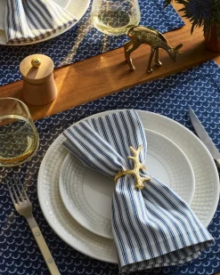 Petite Plume Signature Twill Napkins in Navy French Ticking