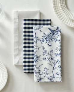 Petite Plume Signature Twill Napkins in Navy French Ticking