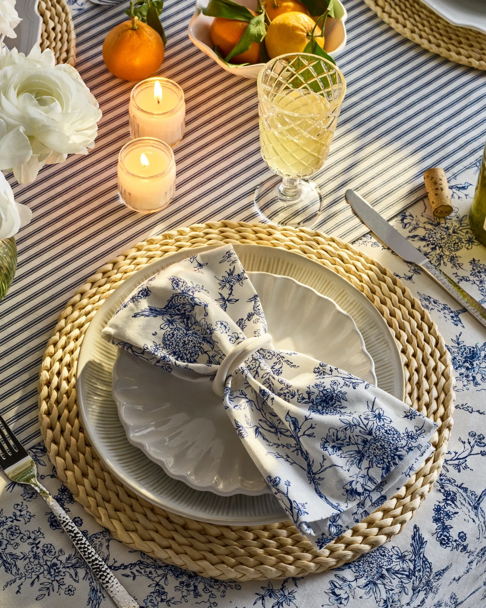 Petite Plume Signature Twill Tablecloth in Timeless Toile