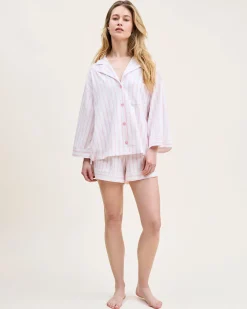 Women Petite Plume The Olivia Pima Short Set in Pink Stripe