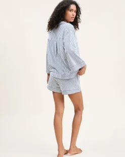 Women Petite Plume The Olivia Pima Short Set in Navy French Ticking