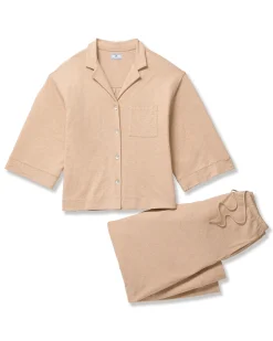 Women Petite Plume The Olivia Wide Leg Pima Pajama Set in Camel