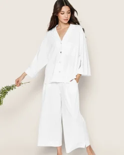 Women Petite Plume The Olivia Wide Leg Pima Pajama Set in White