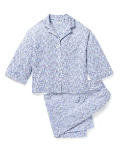 Women Petite Plume The Olivia Wide Leg Pima Pajama Set in Fleur d'Azur