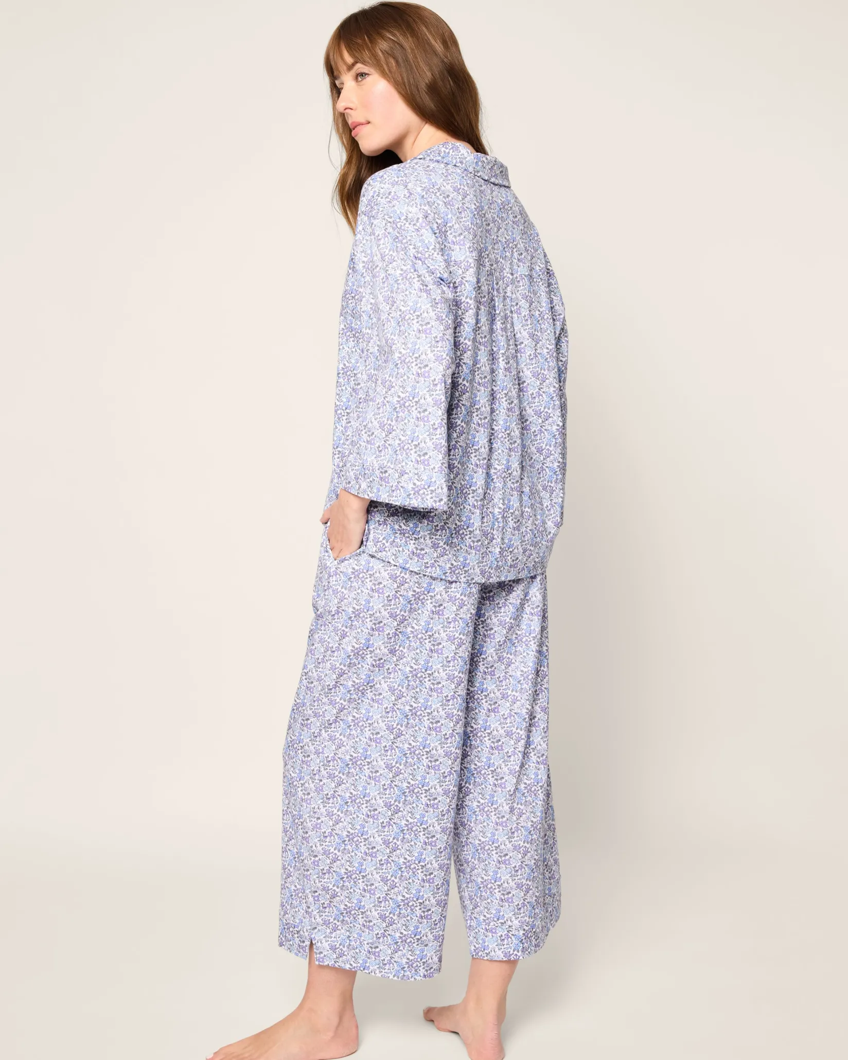 Women Petite Plume The Olivia Wide Leg Pima Pajama Set in Fleur d'Azur