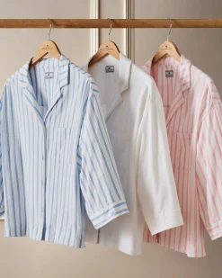 Women Petite Plume The Olivia Wide Leg Pima Pajama Set in Periwinkle Stripe