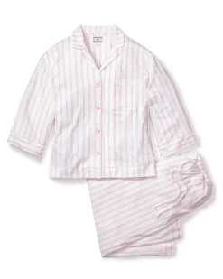 Women Petite Plume The Olivia Wide Leg Pima Pajama Set in Pink Stripe