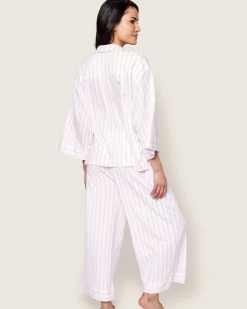 Women Petite Plume The Olivia Wide Leg Pima Pajama Set in Pink Stripe