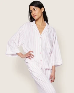 Women Petite Plume The Olivia Wide Leg Pima Pajama Set in Pink Stripe