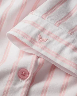 Women Petite Plume The Olivia Wide Leg Pima Pajama Set in Pink Stripe
