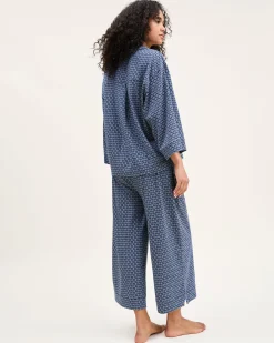 Women Petite Plume The Olivia Wide Leg Pima Pajama Set in Midnight Foulard