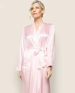 Women Petite Plume Women's Silk Long Robe in Navy
