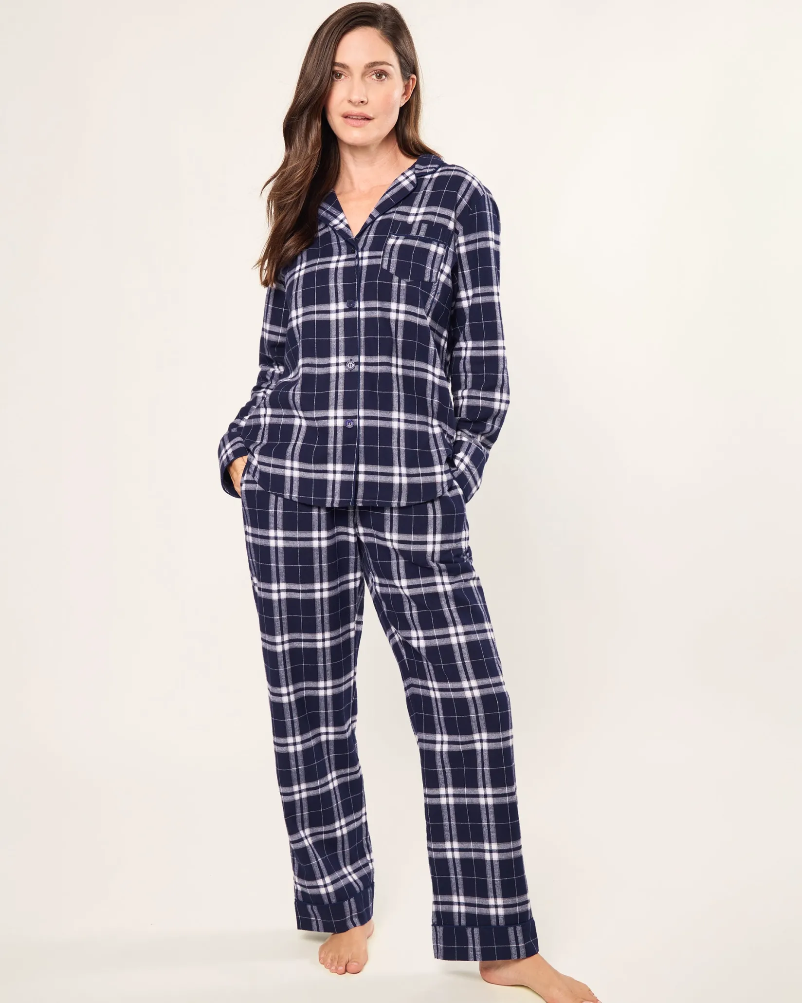 Petite Plume Women's Brushed Cotton Pajama Set in Oxford Tartan
