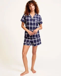 Women Petite Plume Women's Brushed Cotton Short Sleeve Short Set in Oxford Tartan