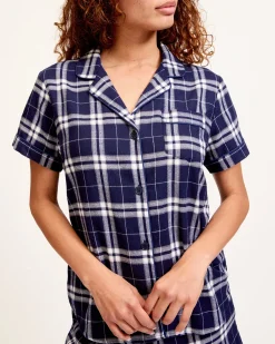 Women Petite Plume Women's Brushed Cotton Short Sleeve Short Set in Oxford Tartan