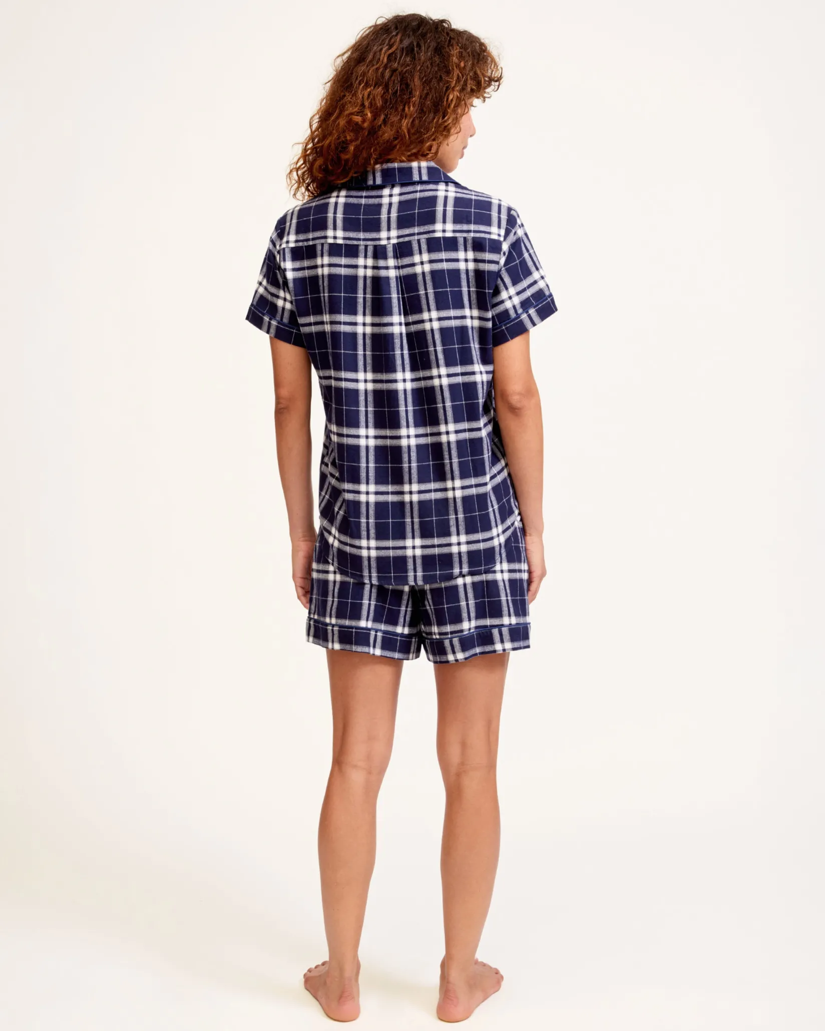 Women Petite Plume Women's Brushed Cotton Short Sleeve Short Set in Oxford Tartan