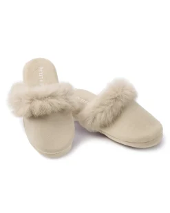 Women Petite Plume Women's Faux Fur Trim Slipper in Beige
