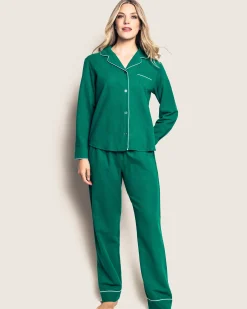 Women Petite Plume Women's Flannel Pajama Set in Forest Green