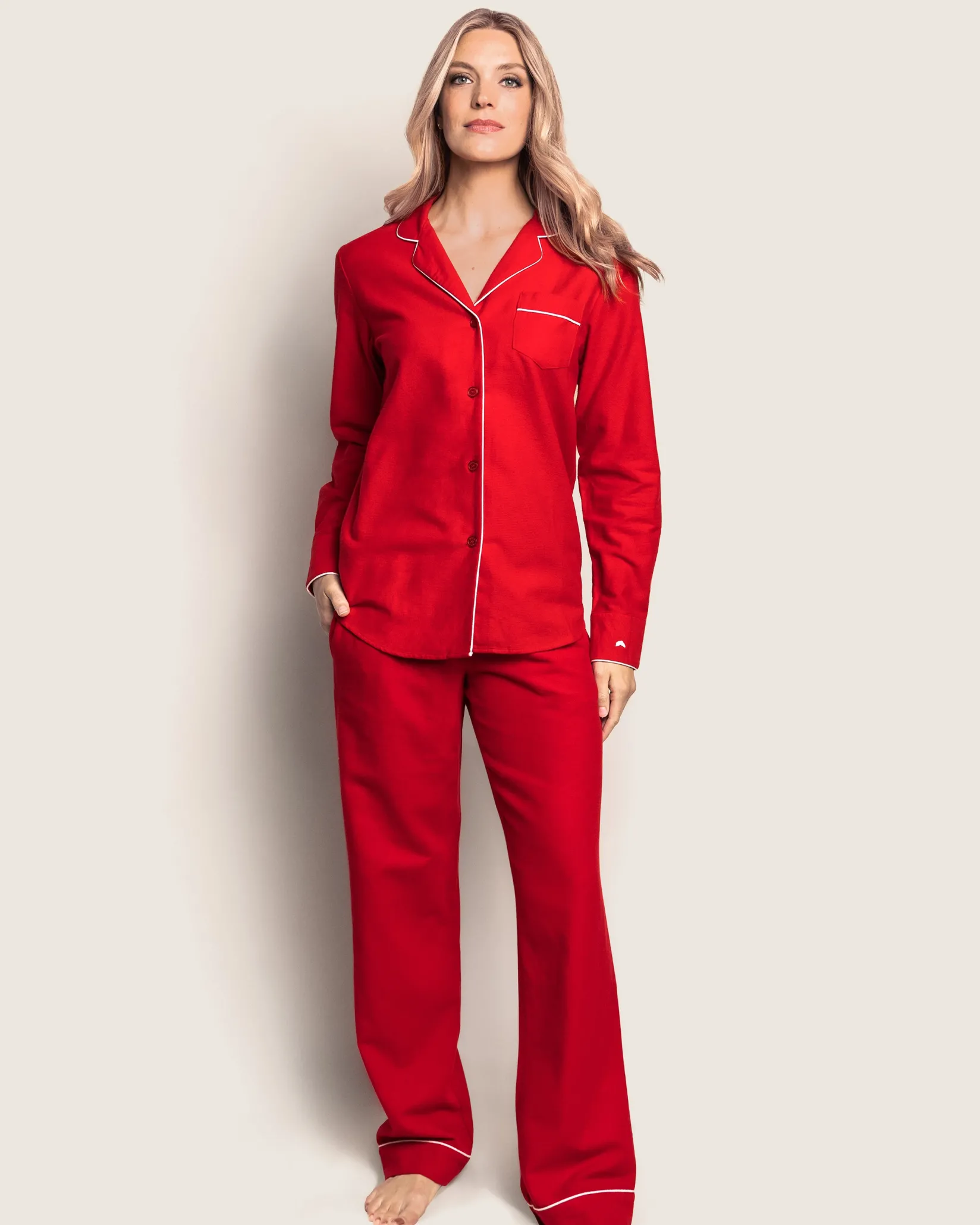 Women Petite Plume Women's Flannel Pajama Set in Red
