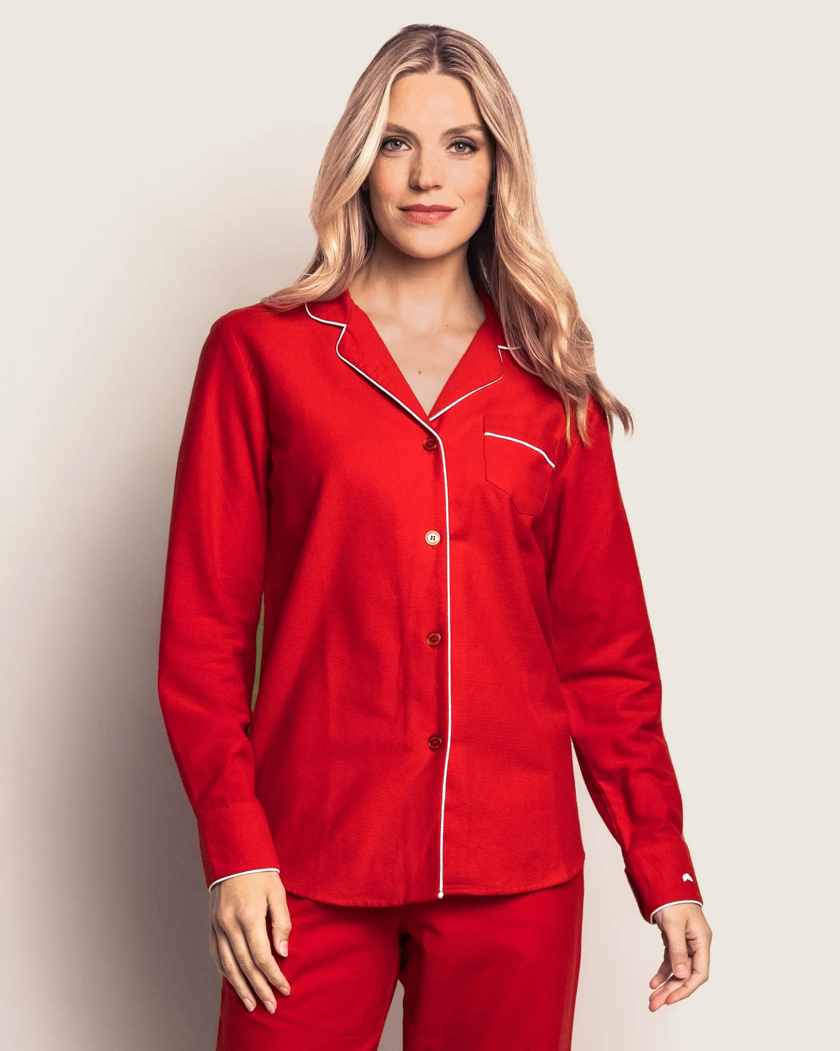 Women Petite Plume Women's Flannel Pajama Set in Red