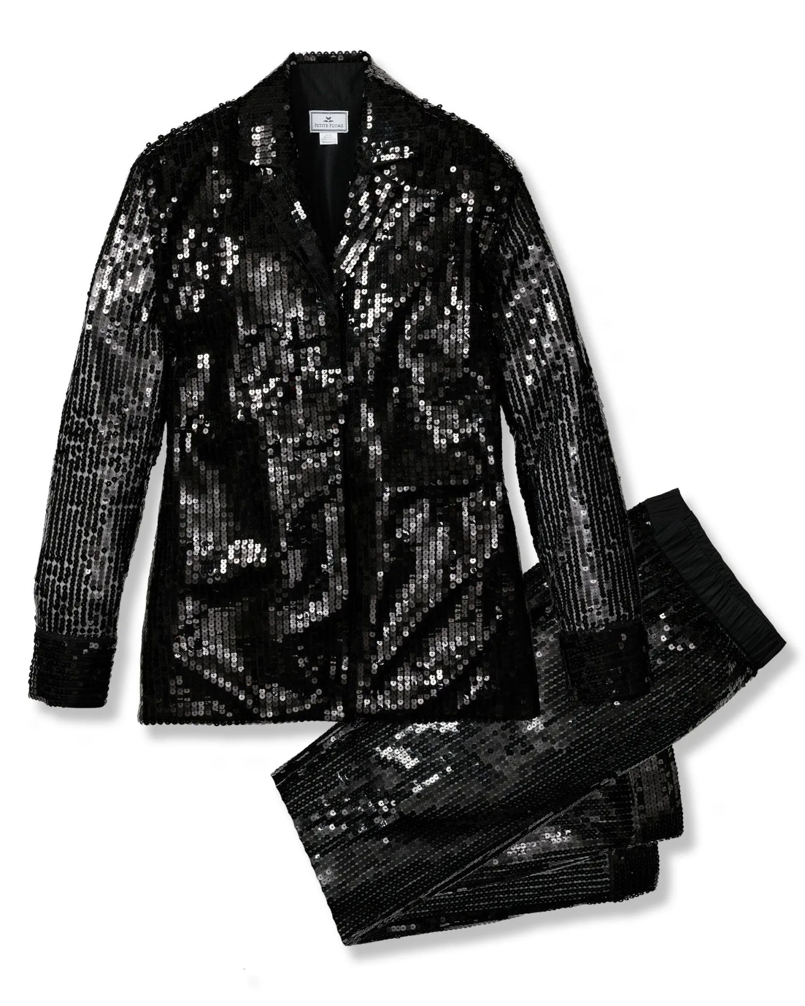 Women Petite Plume Women's Pajama Set in Black Sequins