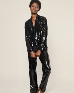Women Petite Plume Women's Pajama Set in Black Sequins