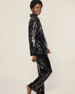 Women Petite Plume Women's Pajama Set in Black Sequins