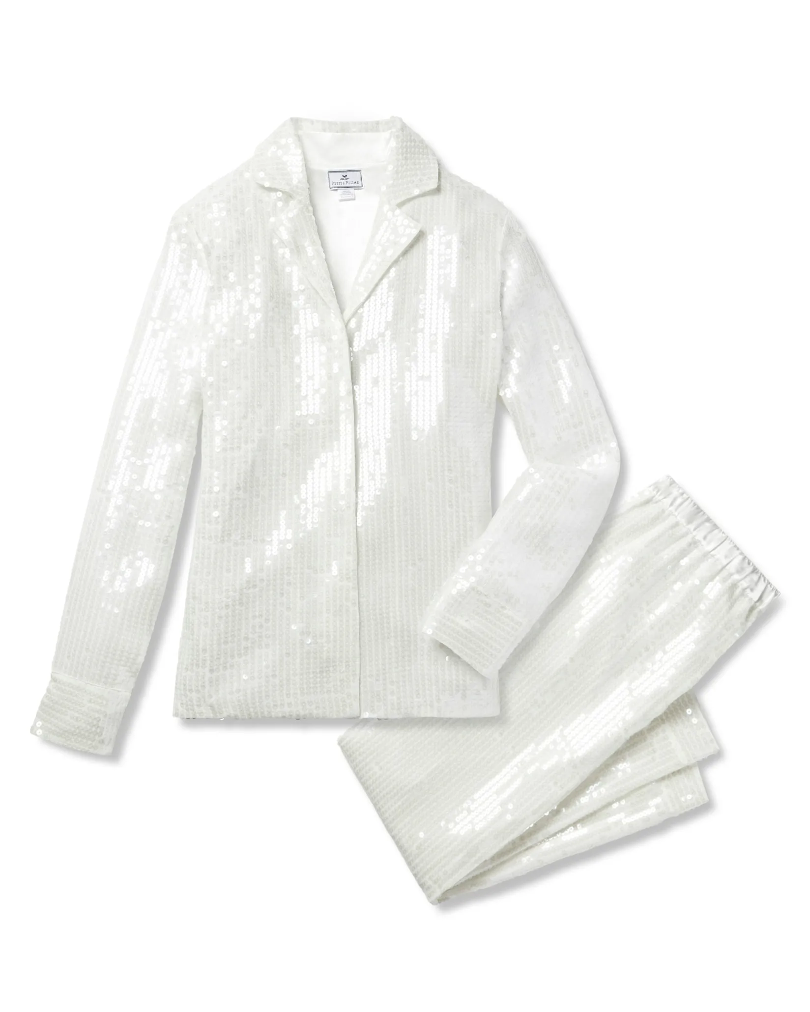 Women Petite Plume Women's Pajama Set in White Sequins