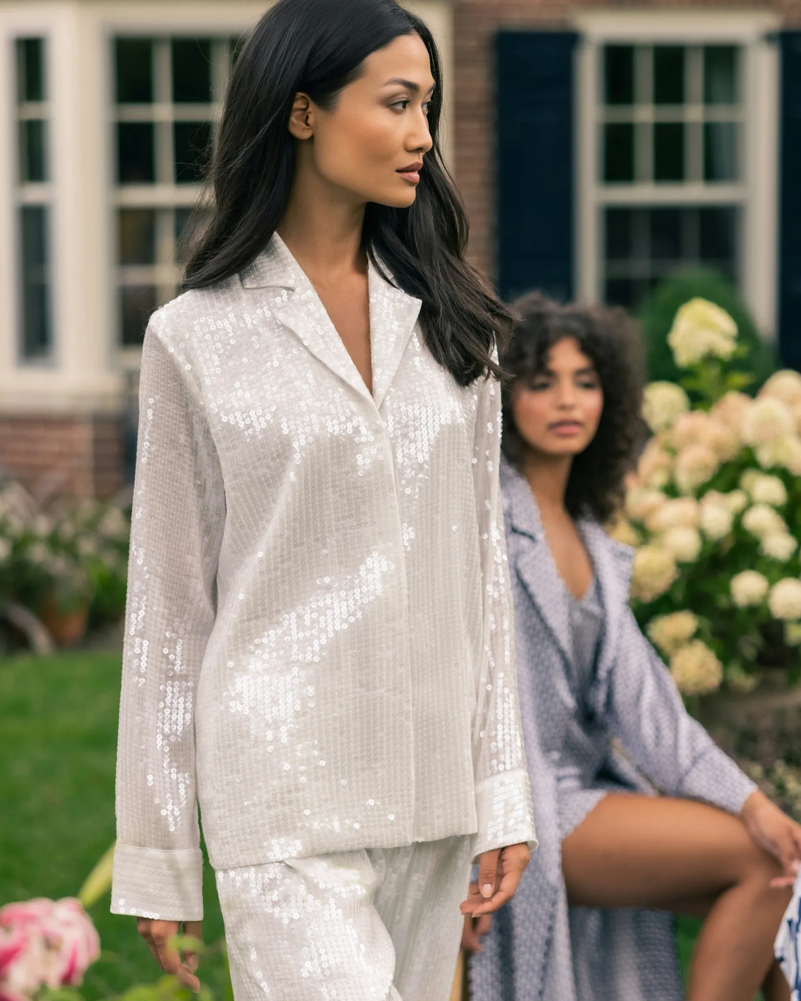 Women Petite Plume Women's Pajama Set in White Sequins