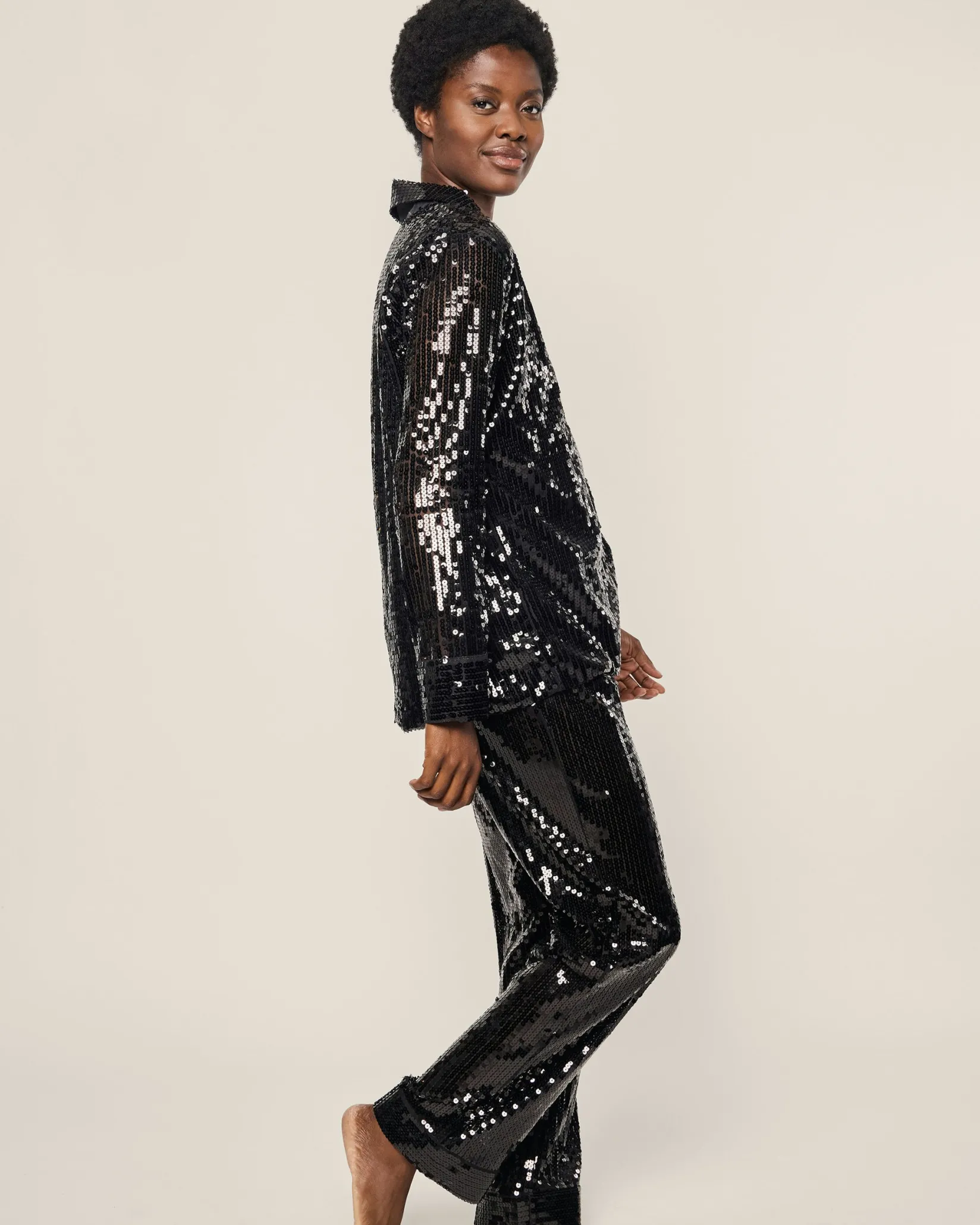 Women Petite Plume Women's Pajama Set in White Sequins