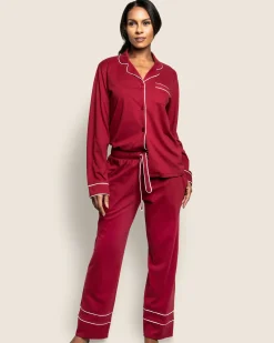 Women Petite Plume Women's Pima Astaire Pajama Set in Bordeaux