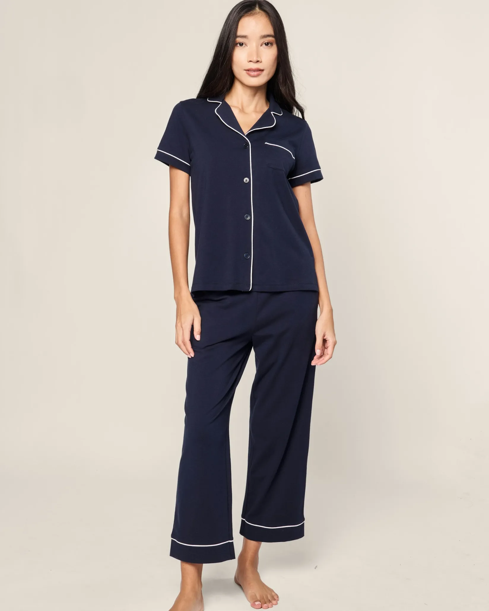 Women Petite Plume Women's Pima Crop Set in Navy