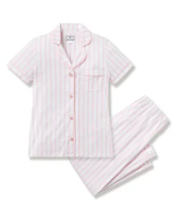 Women Petite Plume Women's Pima Crop Set in Pink and White Stripe