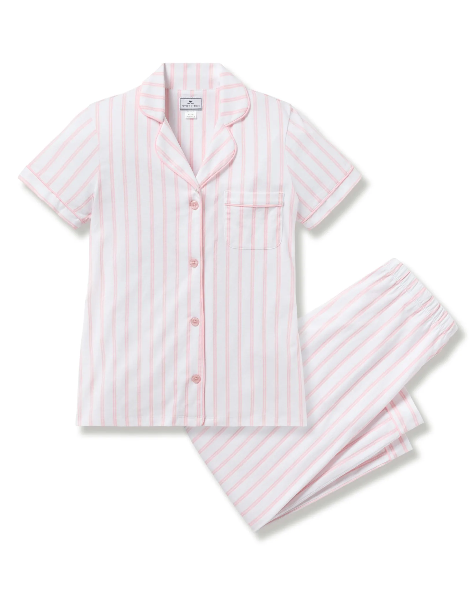 Women Petite Plume Women's Pima Crop Set in Pink and White Stripe