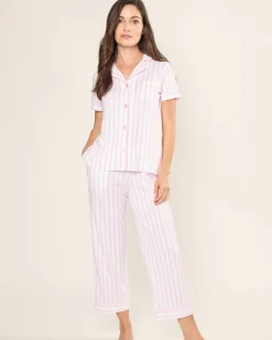 Women Petite Plume Women's Pima Crop Set in Pink and White Stripe