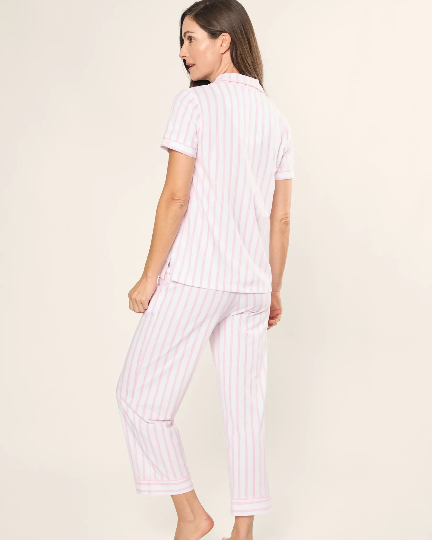 Women Petite Plume Women's Pima Crop Set in Pink and White Stripe