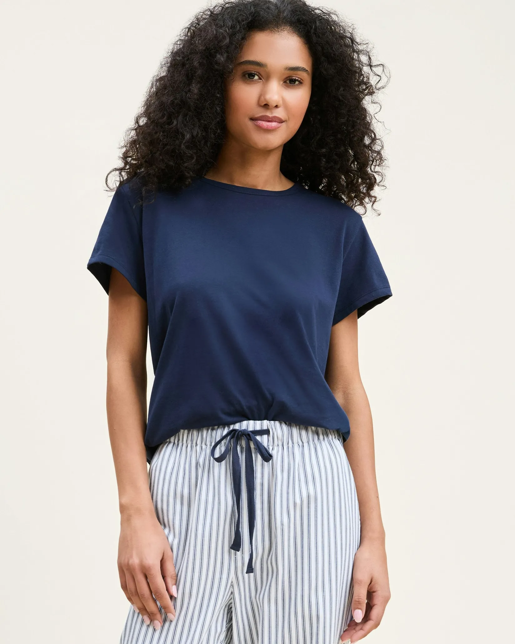 Women Petite Plume Women's Pima Essential Crew Neck Tee in Navy