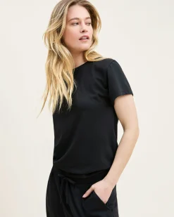 Women Petite Plume Women's Pima Essential Crew Neck Tee in Black