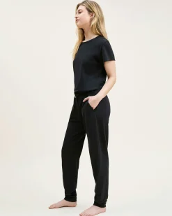 Women Petite Plume Women's Pima Essential Crew Neck Tee in Black