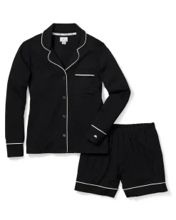 Women Petite Plume Women's Pima Long Sleeve Short Set in Black